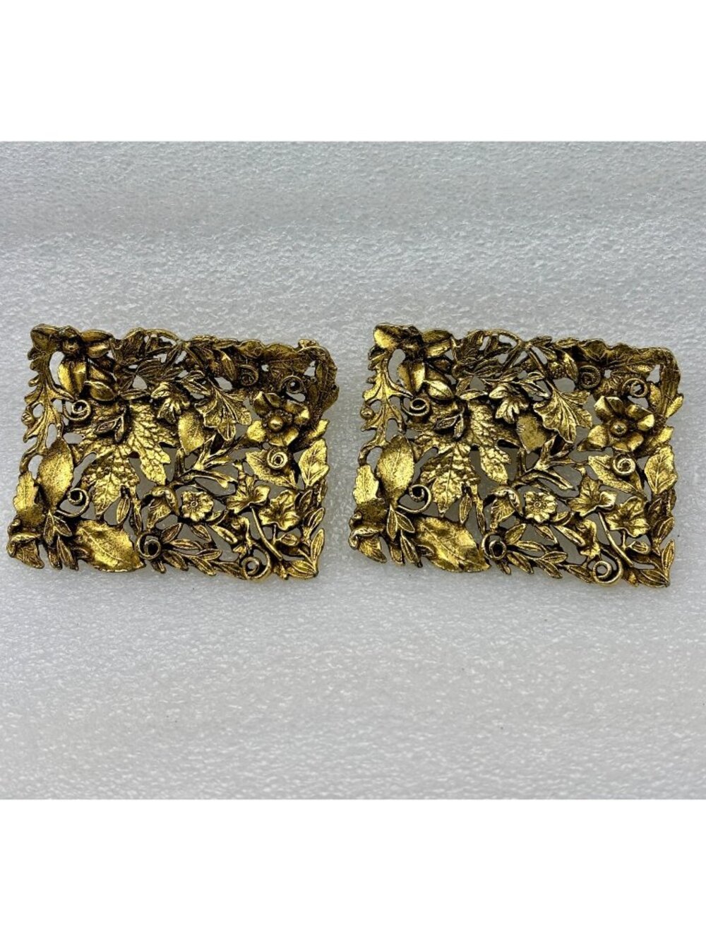 1950s Musi Brass French Shoe Clips-Intricate Floral Filigree Design